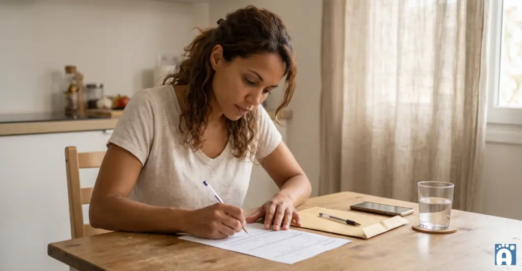 Femme qui remplit son dossier d'inscription au concours ATEM.