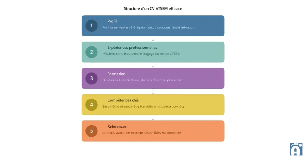 Schéma qui reprend une structure en cinq blocs pour un VTC ATSEM efficace.