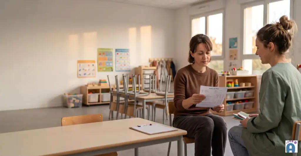 Une ATSEM expérimentée et une jeune collègue échangent sur leur progression dans la grille indiciaire ATSEM.